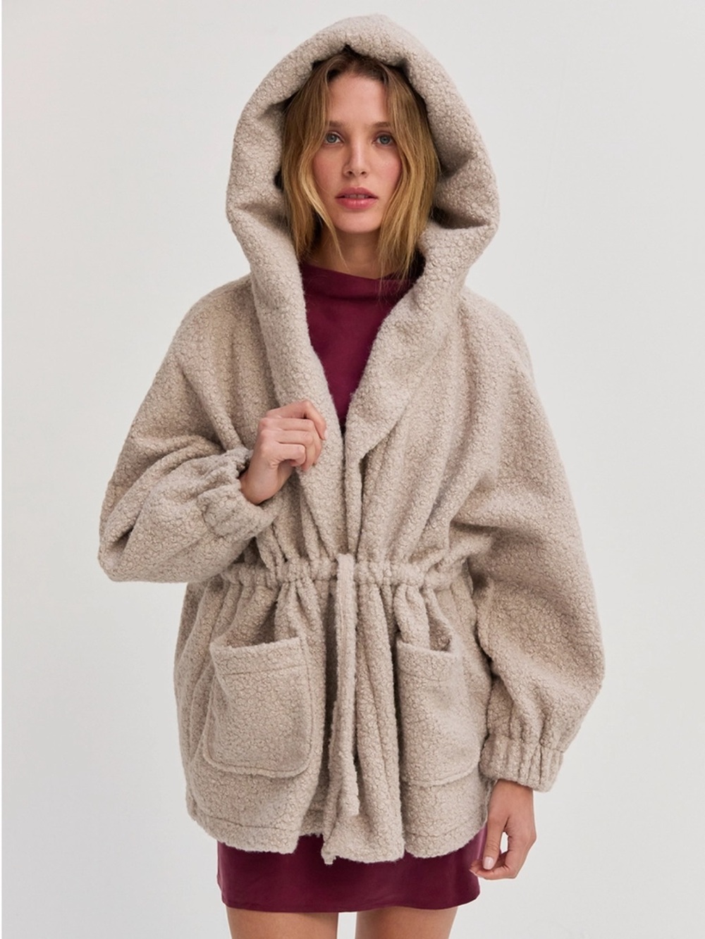 Cozy Shawl-Collar Teddy Jacket - Beige